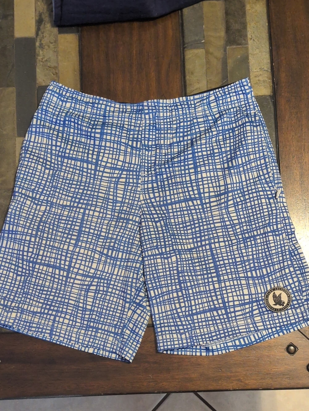 Flow Society Kids Blue Plaid Lacrosse Shorts with Logo Patch